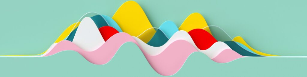 Overlapping Cut-outs of differently coloured and sized waves